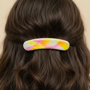 Vintage White Pink Yellow Swirled Marbled Abstract Hair Clip Barrette Accessory